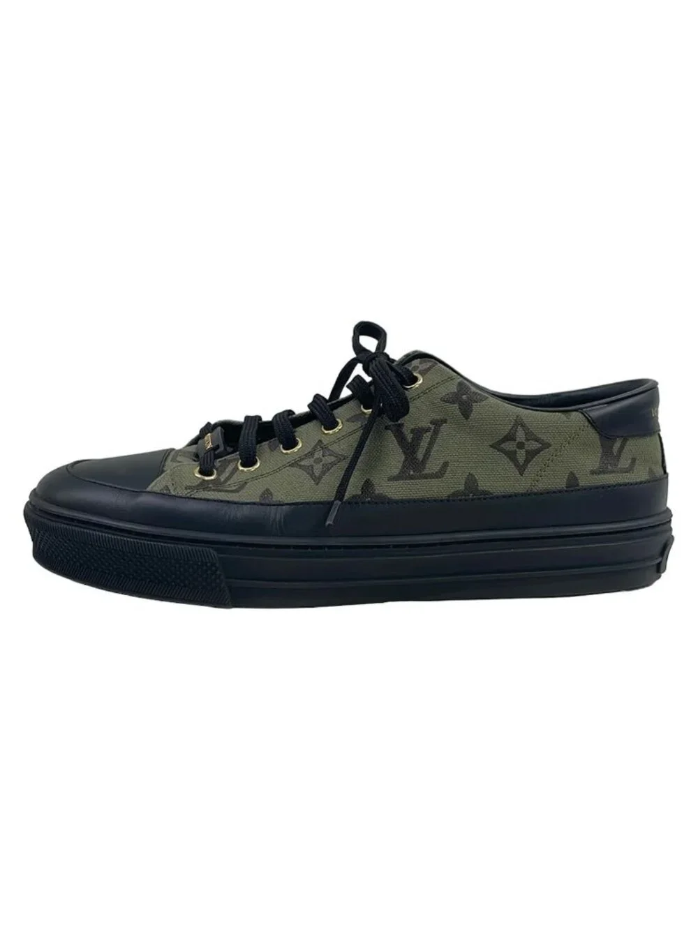 Louis Vuitton Sneakers 38.5 Khaki Dark Brown Black Monogram Pattern Leather